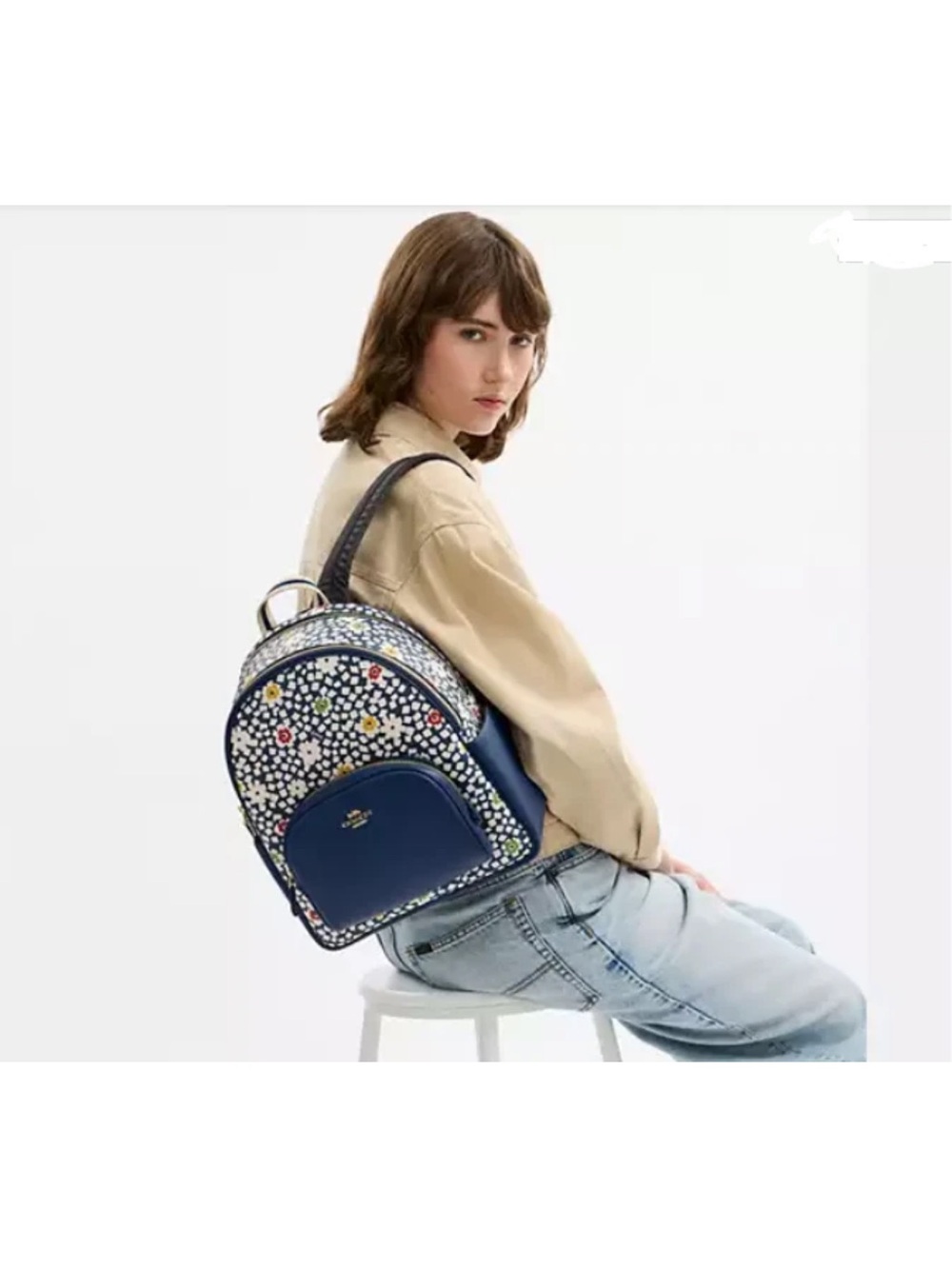 Coach Navy Floral Mosaic Mini Backpack - Picture 2 of 6